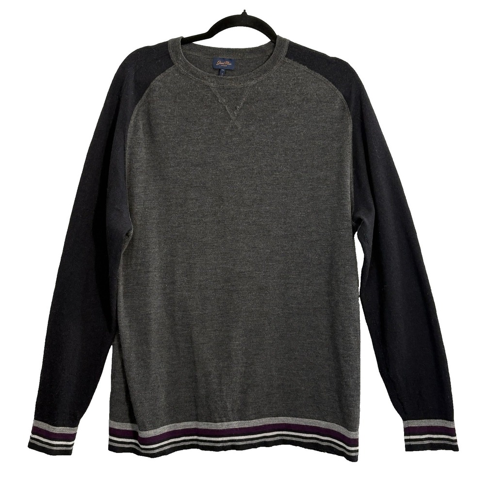 GOOD MAN Brand Men Merino Wool Pullover Long Sleeve Sweater Sz XL Gray 4-6